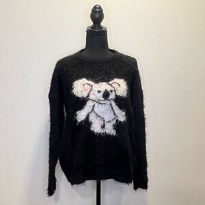 MINKPINK Women's Koala Graphic Pullover Fuzzy Jumper Sweater - Black, Medium